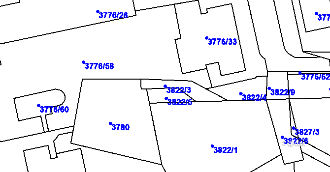 Parcela st. 3822/3 v KÚ Poruba-sever, Katastrální mapa