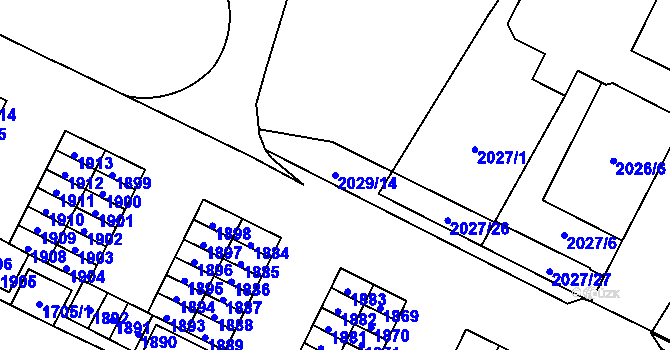 Parcela st. 2029/14 v KÚ Poruba-sever, Katastrální mapa