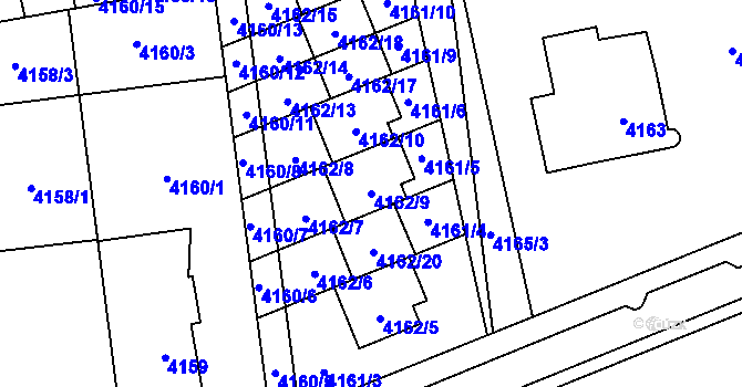 Parcela st. 4162/9 v KÚ Pustkovec, Katastrální mapa