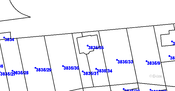Parcela st. 3835/35 v KÚ Pustkovec, Katastrální mapa