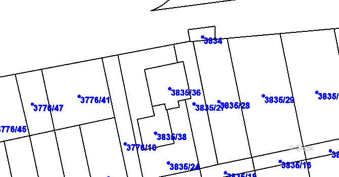Parcela st. 3835/36 v KÚ Pustkovec, Katastrální mapa