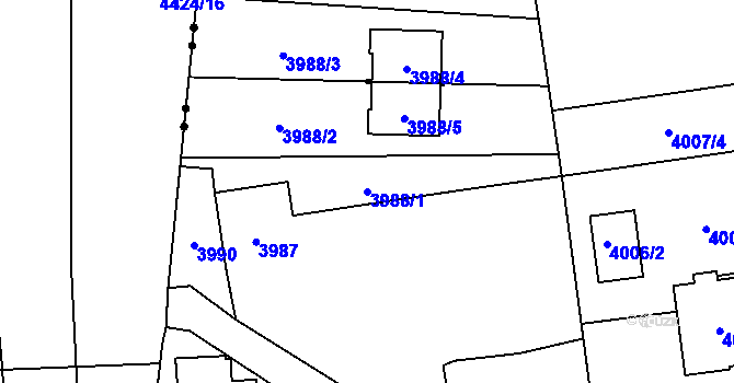 Parcela st. 3988/1 v KÚ Pustkovec, Katastrální mapa