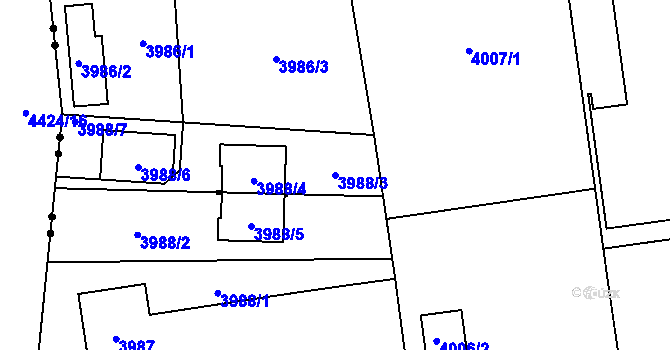 Parcela st. 3988/3 v KÚ Pustkovec, Katastrální mapa