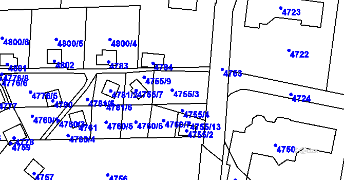 Parcela st. 4755/3 v KÚ Pustkovec, Katastrální mapa