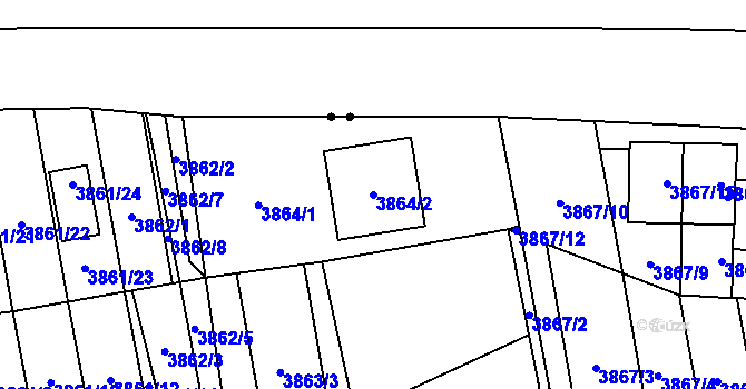 Parcela st. 3864/2 v KÚ Pustkovec, Katastrální mapa