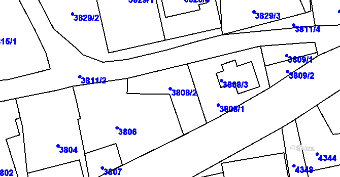 Parcela st. 3808/2 v KÚ Pustkovec, Katastrální mapa