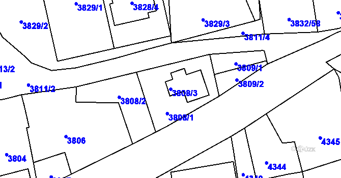 Parcela st. 3808/3 v KÚ Pustkovec, Katastrální mapa