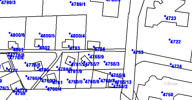 Parcela st. 4755/8 v KÚ Pustkovec, Katastrální mapa