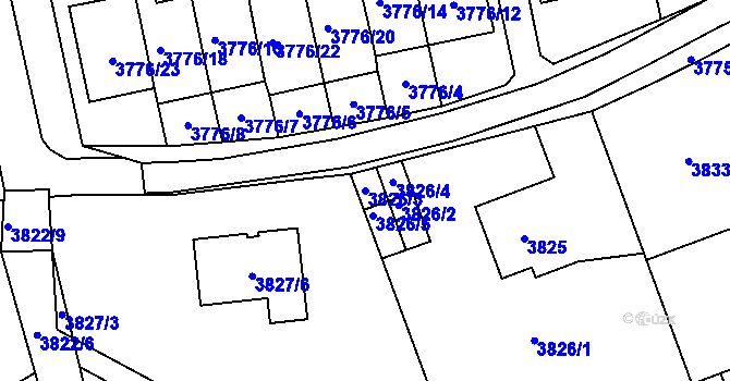 Parcela st. 3826/3 v KÚ Pustkovec, Katastrální mapa