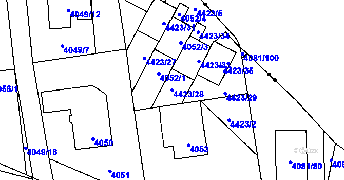 Parcela st. 4423/28 v KÚ Pustkovec, Katastrální mapa