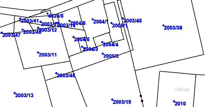 Parcela st. 2005/2 v KÚ Pustkovec, Katastrální mapa