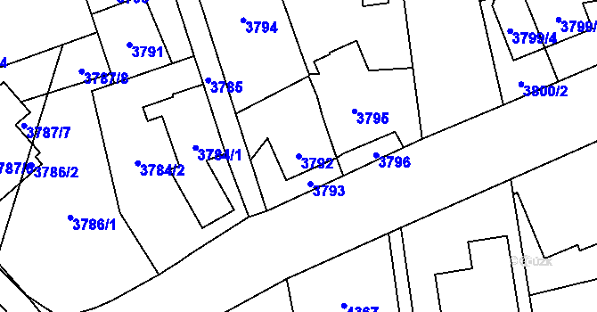 Parcela st. 3792 v KÚ Pustkovec, Katastrální mapa