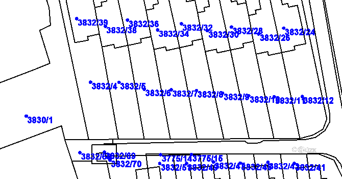 Parcela st. 3832/7 v KÚ Pustkovec, Katastrální mapa