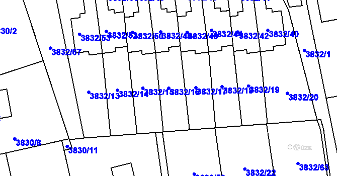Parcela st. 3832/16 v KÚ Pustkovec, Katastrální mapa