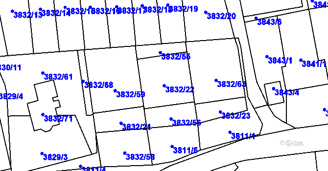 Parcela st. 3832/22 v KÚ Pustkovec, Katastrální mapa