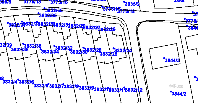 Parcela st. 3832/26 v KÚ Pustkovec, Katastrální mapa