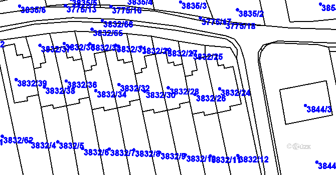 Parcela st. 3832/28 v KÚ Pustkovec, Katastrální mapa