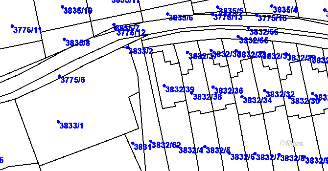 Parcela st. 3832/39 v KÚ Pustkovec, Katastrální mapa