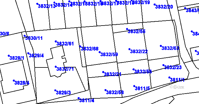 Parcela st. 3832/59 v KÚ Pustkovec, Katastrální mapa