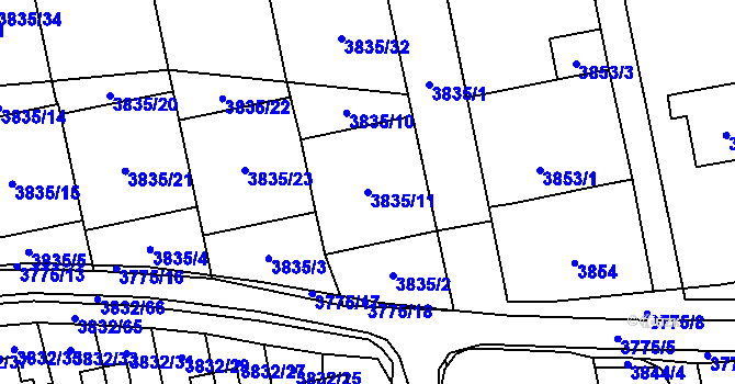 Parcela st. 3835/11 v KÚ Pustkovec, Katastrální mapa