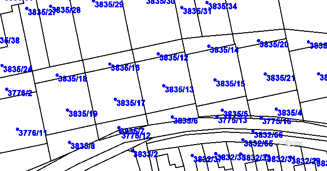 Parcela st. 3835/13 v KÚ Pustkovec, Katastrální mapa