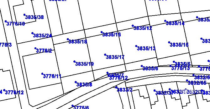 Parcela st. 3835/17 v KÚ Pustkovec, Katastrální mapa