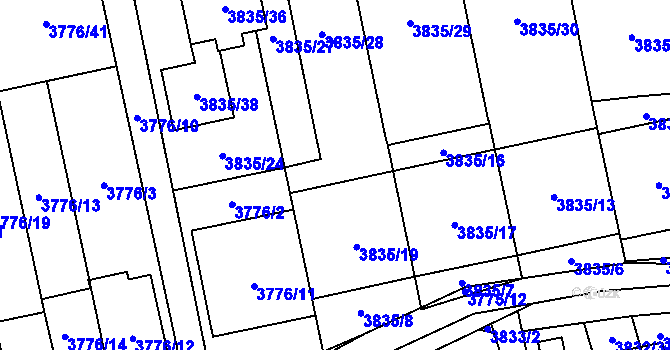 Parcela st. 3835/18 v KÚ Pustkovec, Katastrální mapa