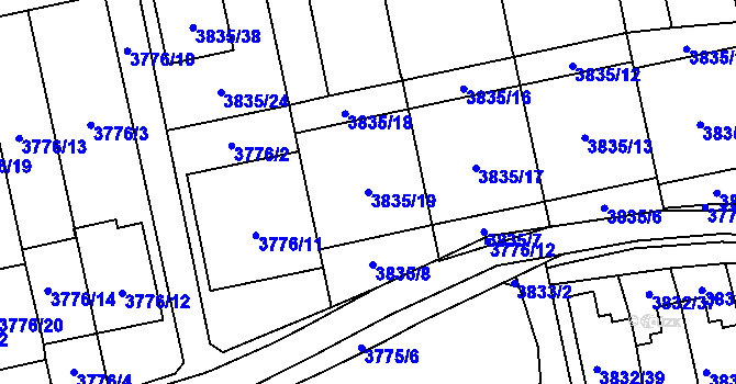 Parcela st. 3835/19 v KÚ Pustkovec, Katastrální mapa