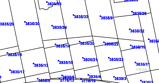 Parcela st. 3835/20 v KÚ Pustkovec, Katastrální mapa