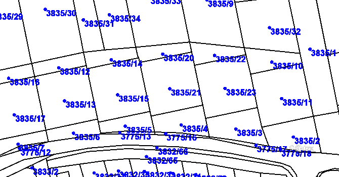 Parcela st. 3835/21 v KÚ Pustkovec, Katastrální mapa