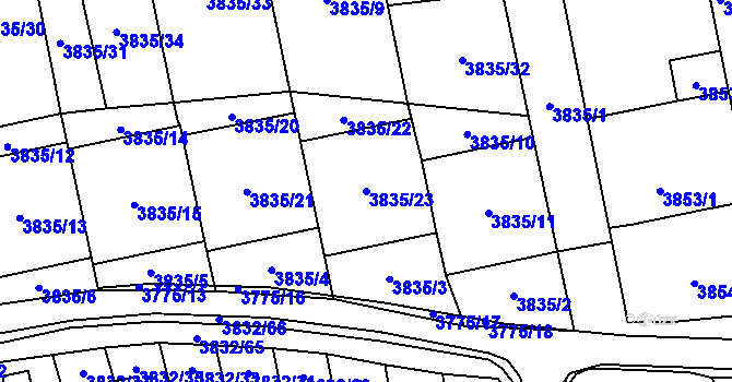 Parcela st. 3835/23 v KÚ Pustkovec, Katastrální mapa