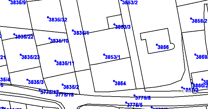 Parcela st. 3853/1 v KÚ Pustkovec, Katastrální mapa