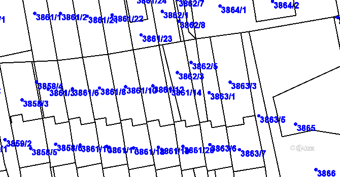 Parcela st. 3861/14 v KÚ Pustkovec, Katastrální mapa