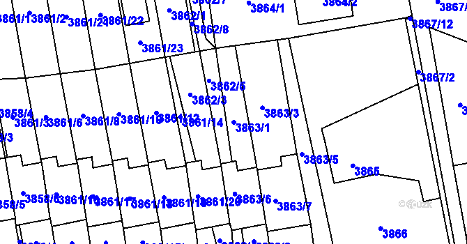 Parcela st. 3863/1 v KÚ Pustkovec, Katastrální mapa