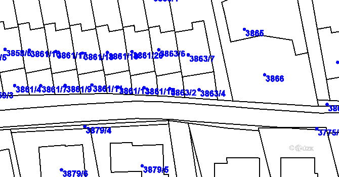 Parcela st. 3863/2 v KÚ Pustkovec, Katastrální mapa
