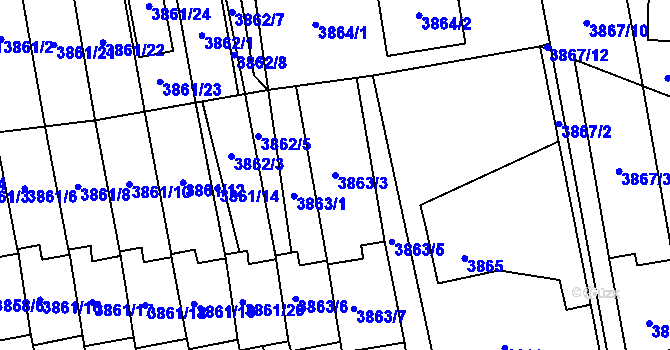 Parcela st. 3863/3 v KÚ Pustkovec, Katastrální mapa
