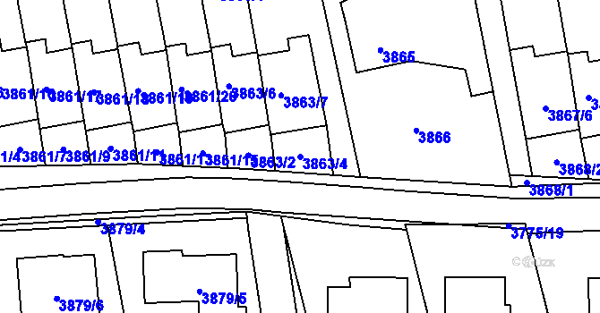 Parcela st. 3863/4 v KÚ Pustkovec, Katastrální mapa
