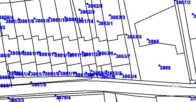 Parcela st. 3863/6 v KÚ Pustkovec, Katastrální mapa