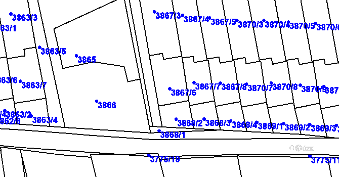 Parcela st. 3867/6 v KÚ Pustkovec, Katastrální mapa