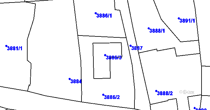 Parcela st. 3886/3 v KÚ Pustkovec, Katastrální mapa