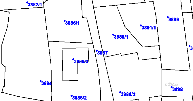 Parcela st. 3887 v KÚ Pustkovec, Katastrální mapa