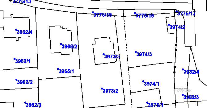 Parcela st. 3973/3 v KÚ Pustkovec, Katastrální mapa