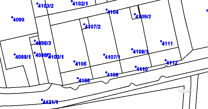 Parcela st. 4107/1 v KÚ Pustkovec, Katastrální mapa