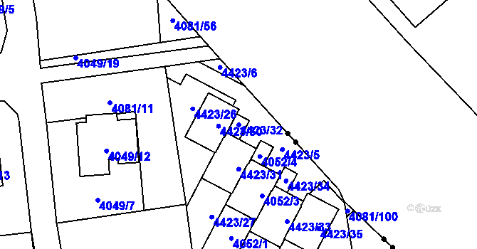 Parcela st. 4423/32 v KÚ Pustkovec, Katastrální mapa