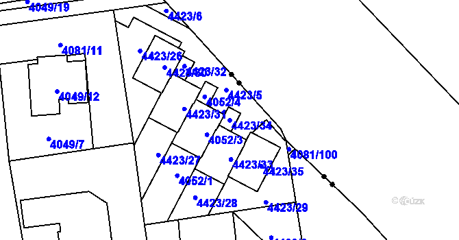 Parcela st. 4423/34 v KÚ Pustkovec, Katastrální mapa