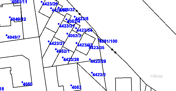 Parcela st. 4423/35 v KÚ Pustkovec, Katastrální mapa