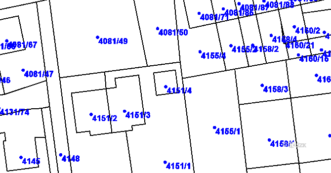 Parcela st. 4151/4 v KÚ Pustkovec, Katastrální mapa