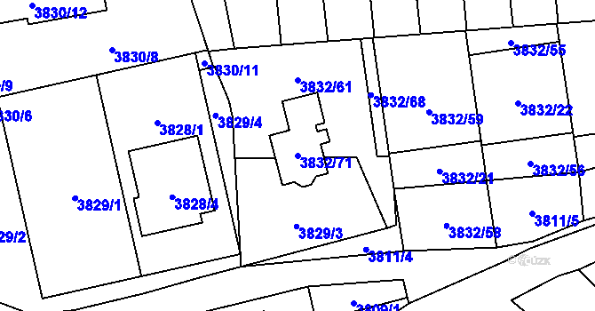 Parcela st. 3832/71 v KÚ Pustkovec, Katastrální mapa