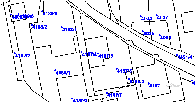 Parcela st. 4187/6 v KÚ Pustkovec, Katastrální mapa