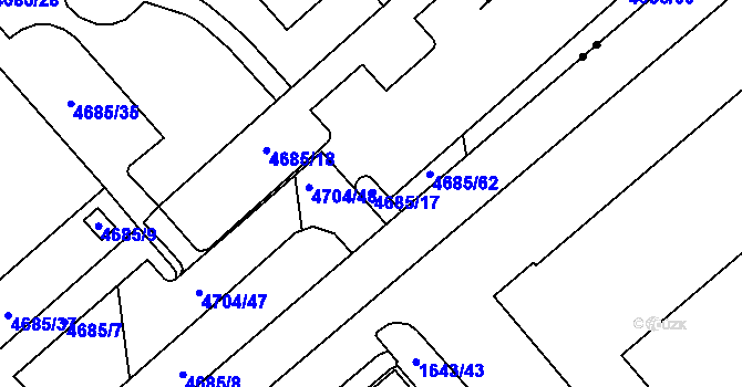 Parcela st. 4685/17 v KÚ Pustkovec, Katastrální mapa